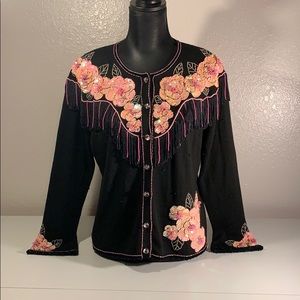 Women’s Vintage Long Sleeve Black Button Down